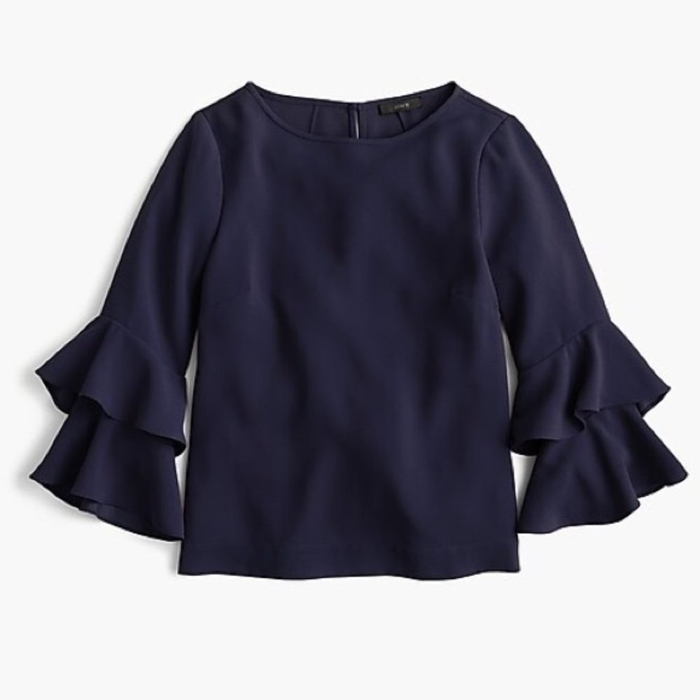 J. Crew Tiered 3/4 Bell Sleeve Blouse in Drapey Crepe